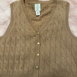Joie Tan Cashmere Cable Knit V-Neck Sweater Vest